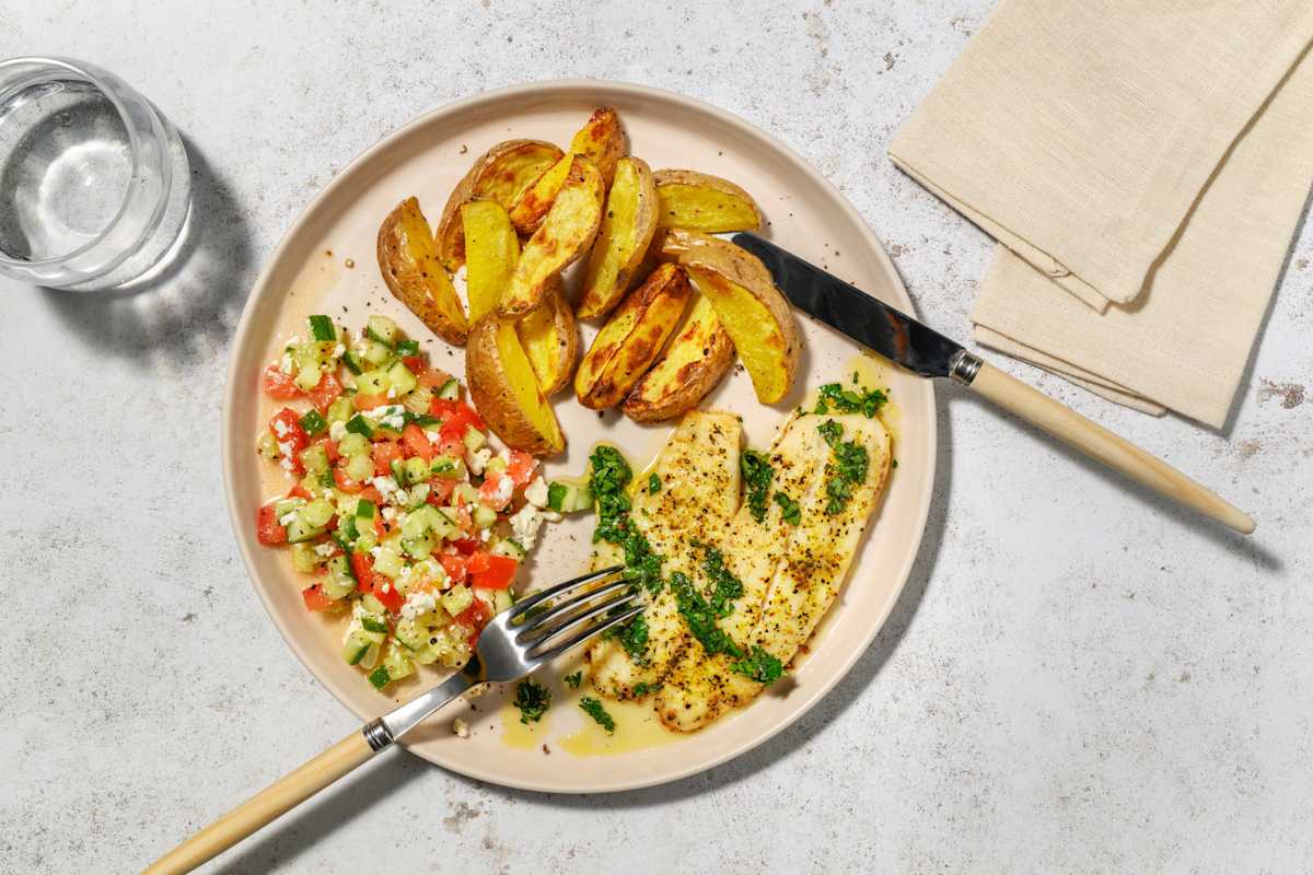 Lemon & Herb Basa and Garlic-Parsley Drizzle 