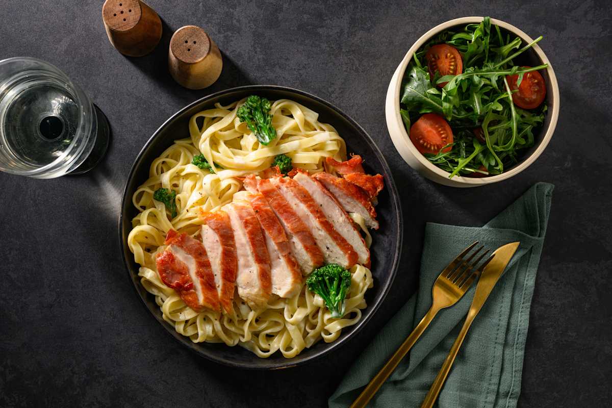 Crispy Serrano Ham Topped Chicken Tagliatelle 