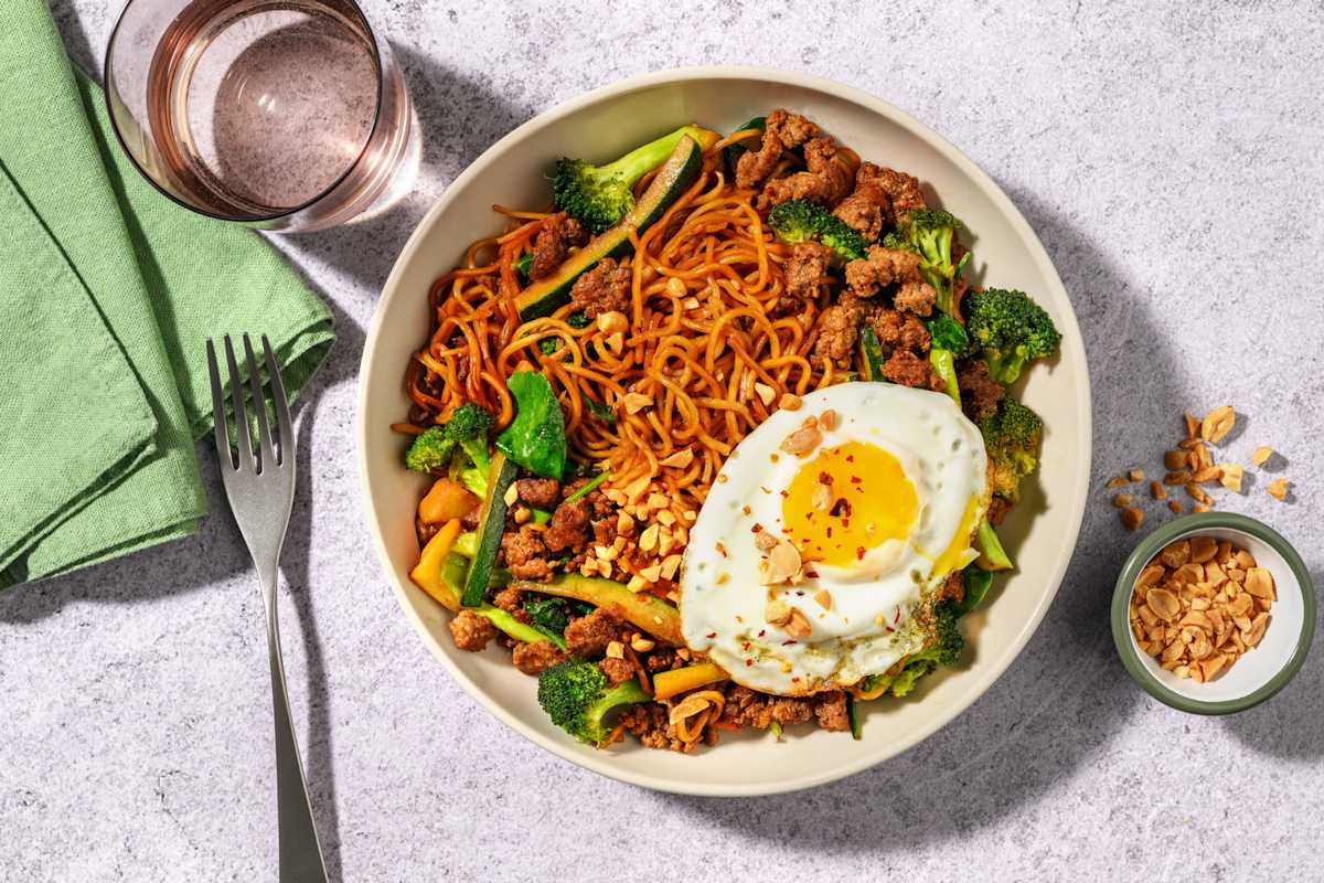 Quick Kecap Beef & Pork Noodle Bowl