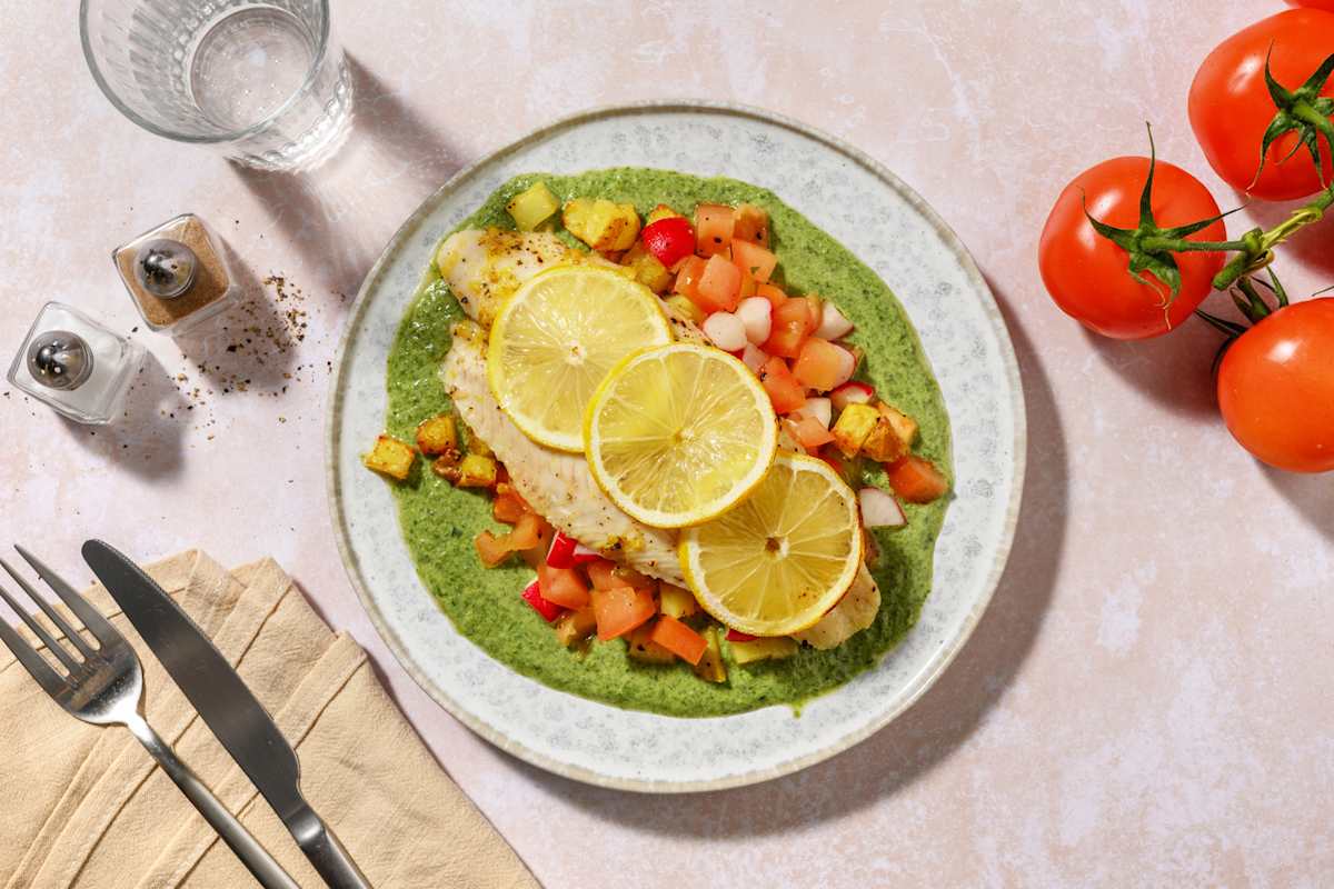 Zitronen-Fischfilet auf Spinat-Spiegel