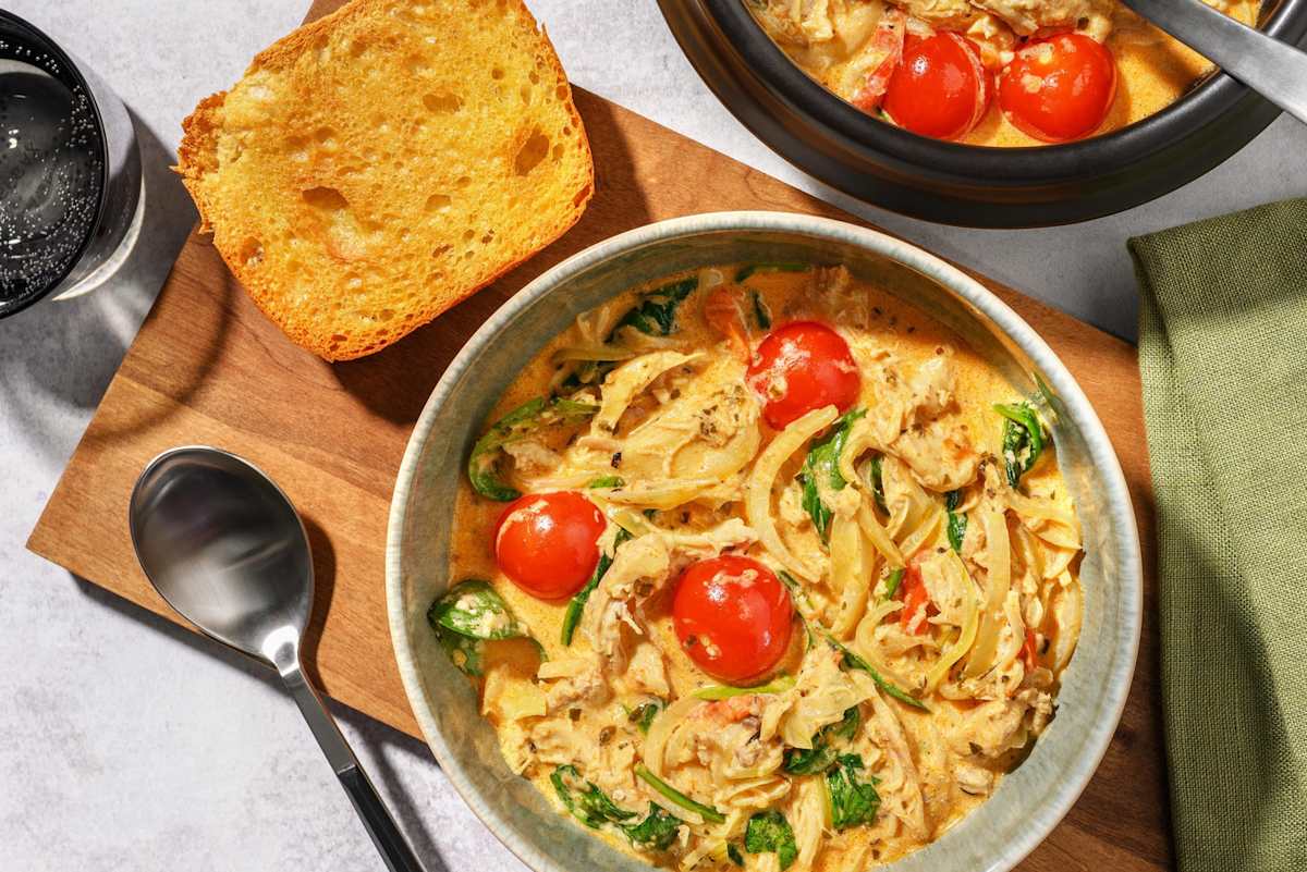One Pot Tuscan Inspired Pulled Chicken Breast Stew