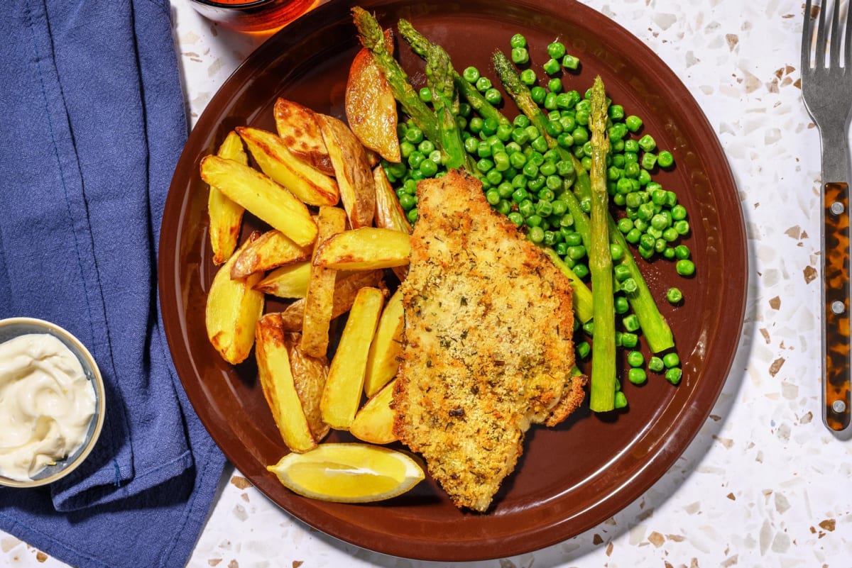 Herby Crusted Salmon and Chips