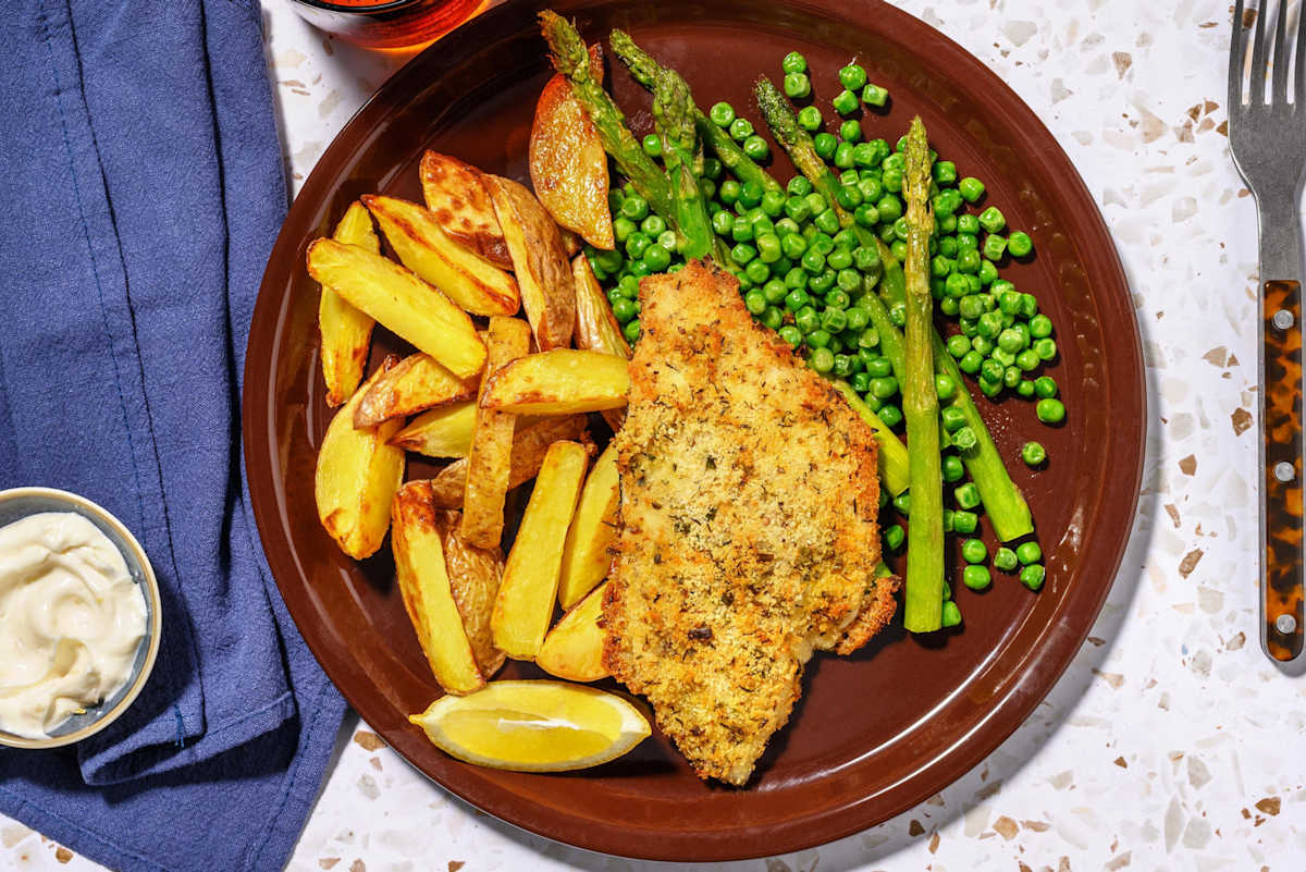 Herby Crusted Salmon and Chips