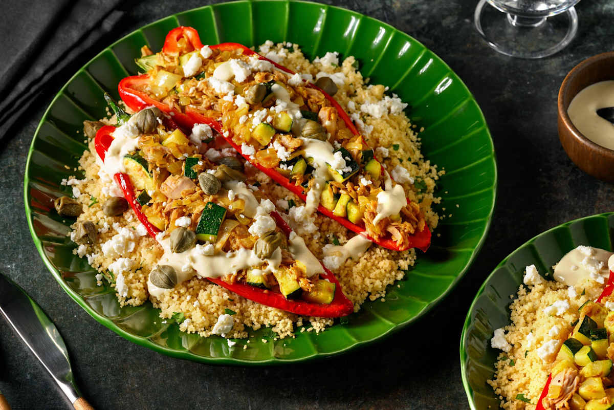 Poivron pointu farci au thon, courgette, feta & câpres