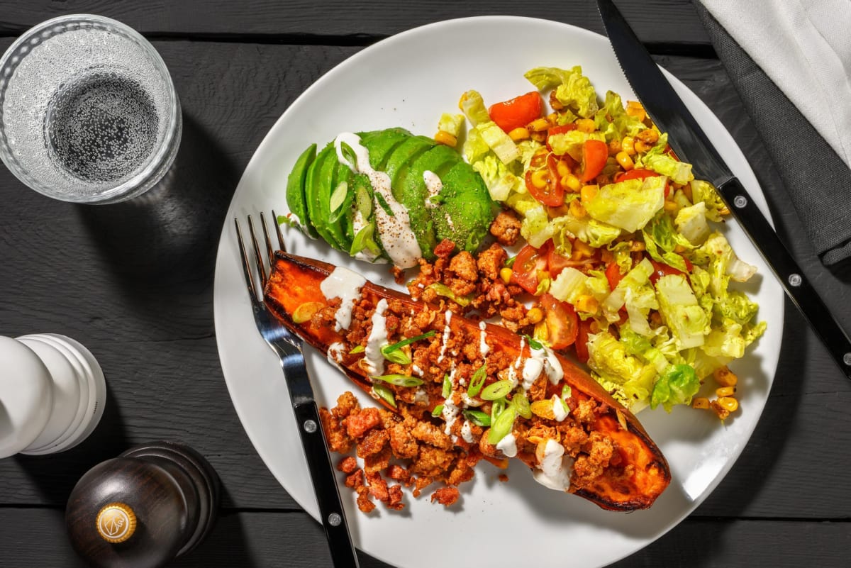 Patate douce aux lardons et crème aigre fumée
