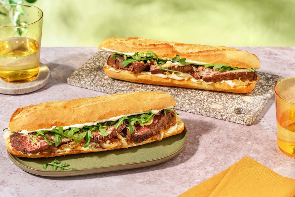 Steak & caramelised onion baguette