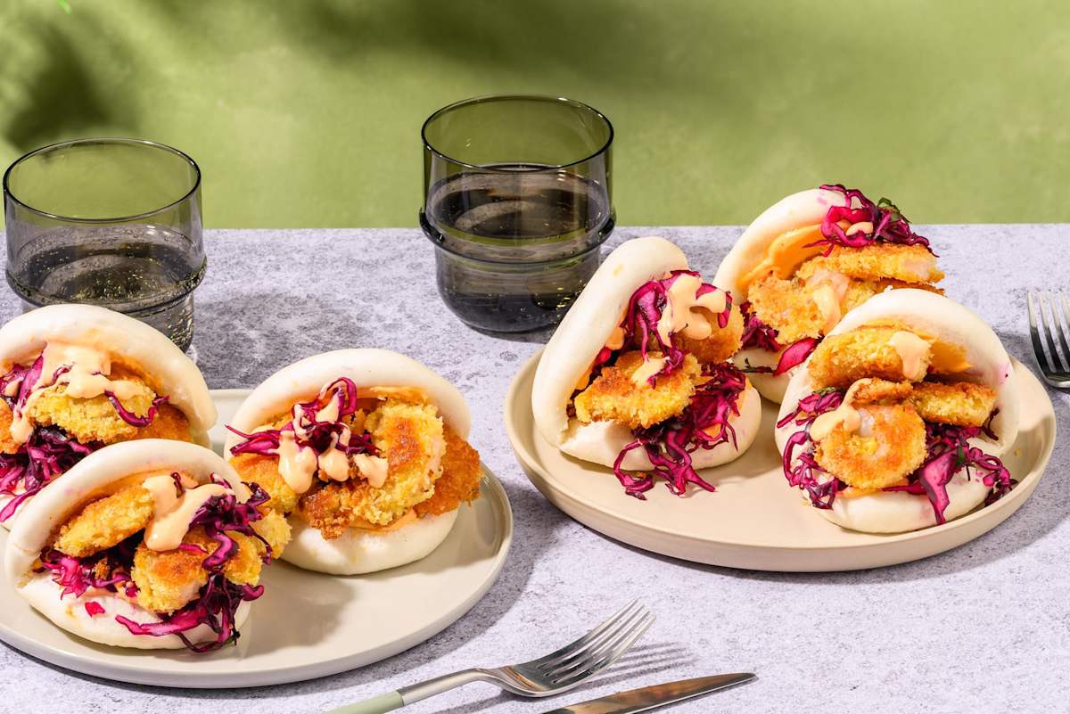Bao-boller med sprødpanerede rejer