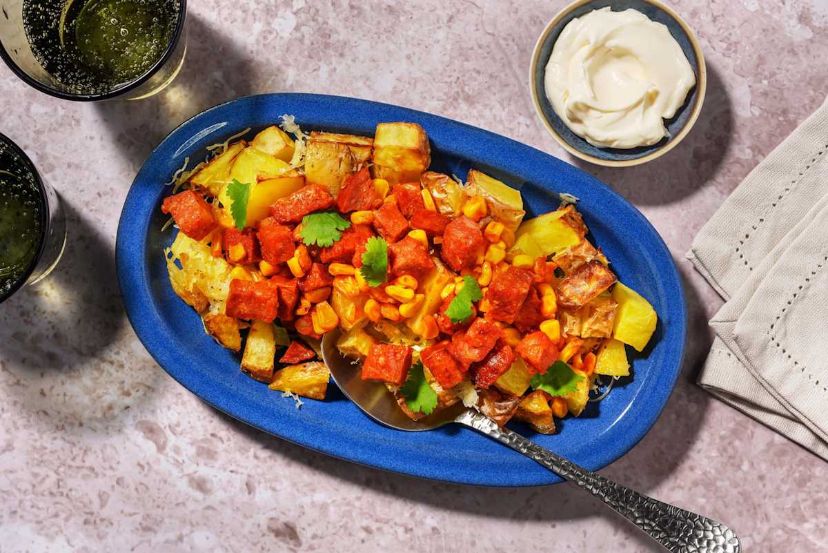 Tex-Mex-kartofler med revet cheddar