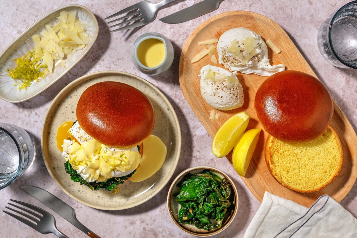 Eggs Florentine met spinazie en Grana Padano