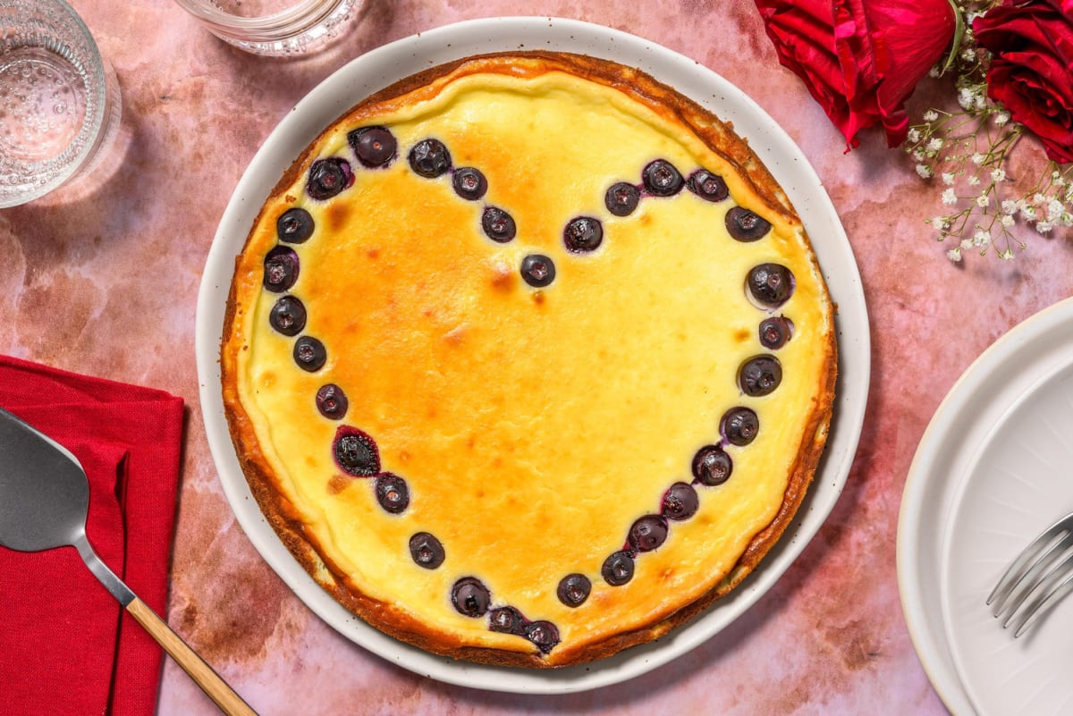 Valentijnsdag cheesecake met citroen en blauwe bessen