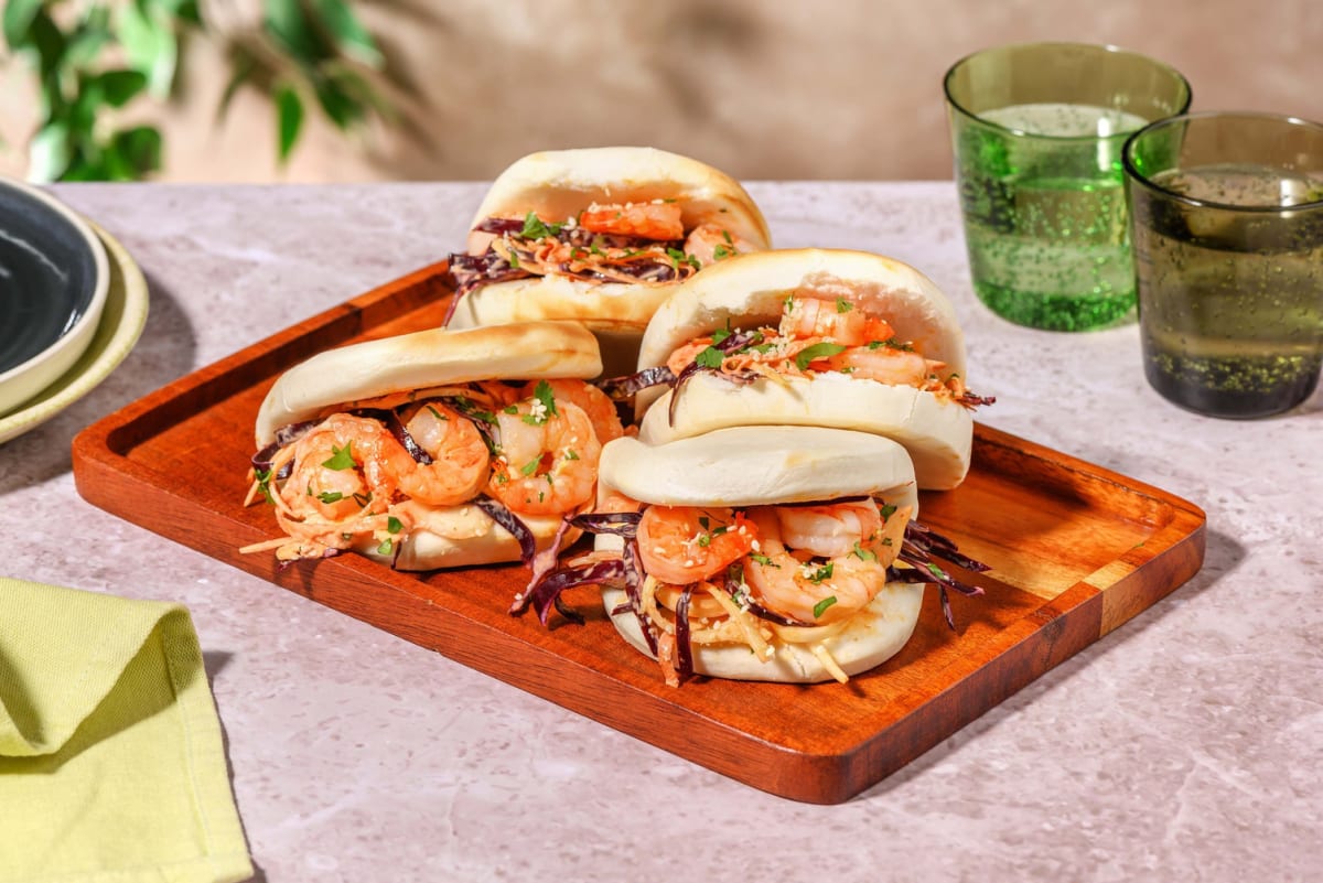 Pains bao garnis de crevettes et salade de chou