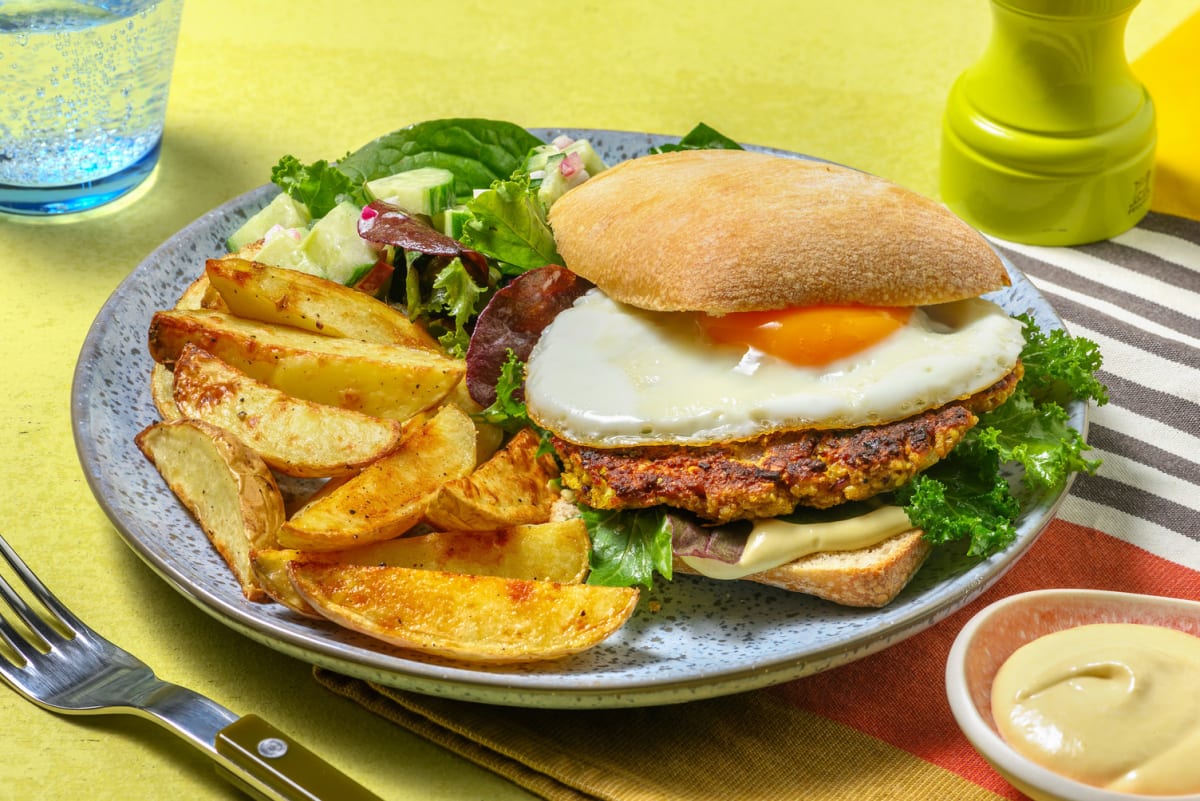 Boekoeloekoeburger met gebakken ei
