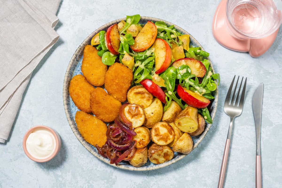 Veggie nuggets met bietensalade