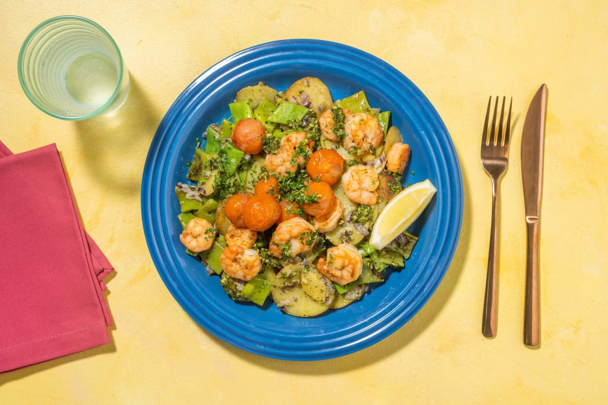 Crevettes à l'ail et tomates cerises poêlées