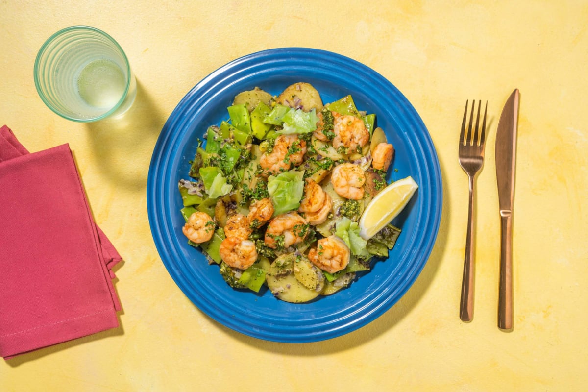 Crevettes à l'ail et haricots plats