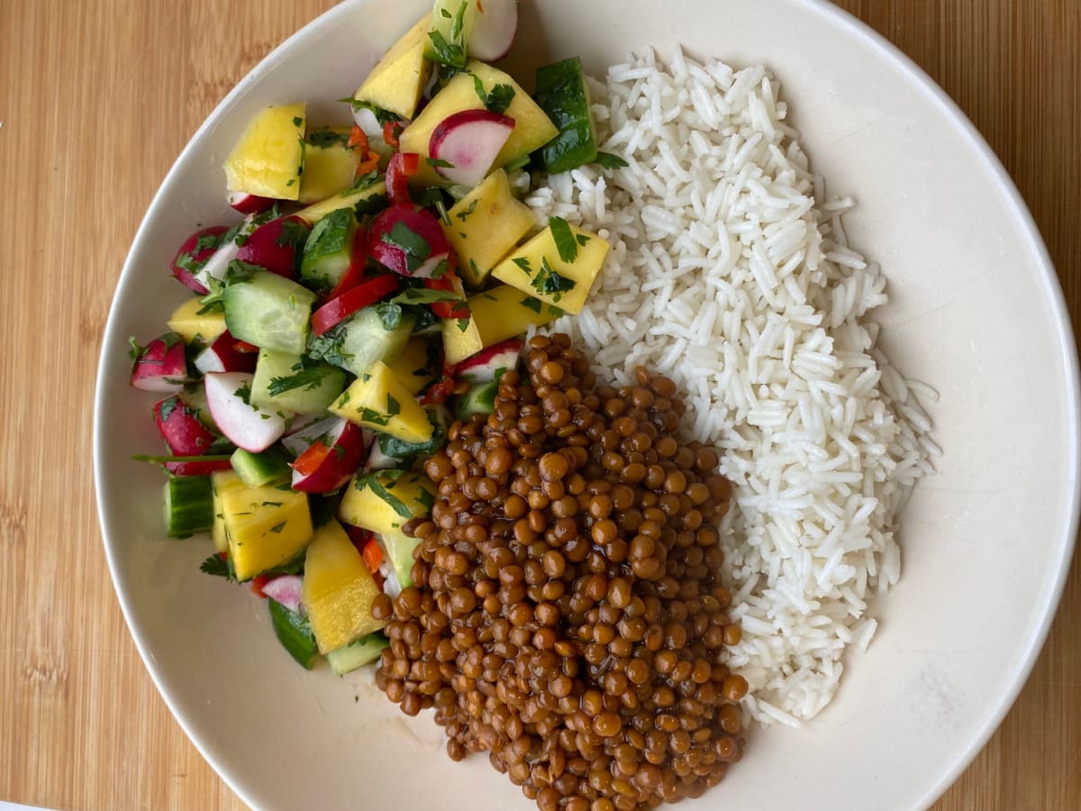 Sweet and spicy glazed lentils