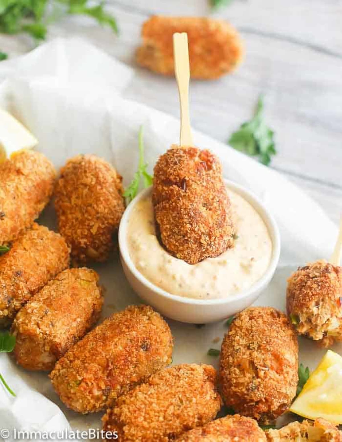 Crispy Salmon Bites and Potato Wedges