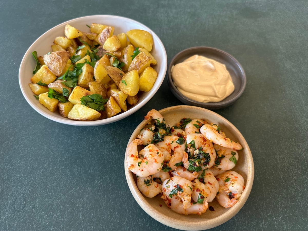 Tapas-style garlic and chilli shrimp