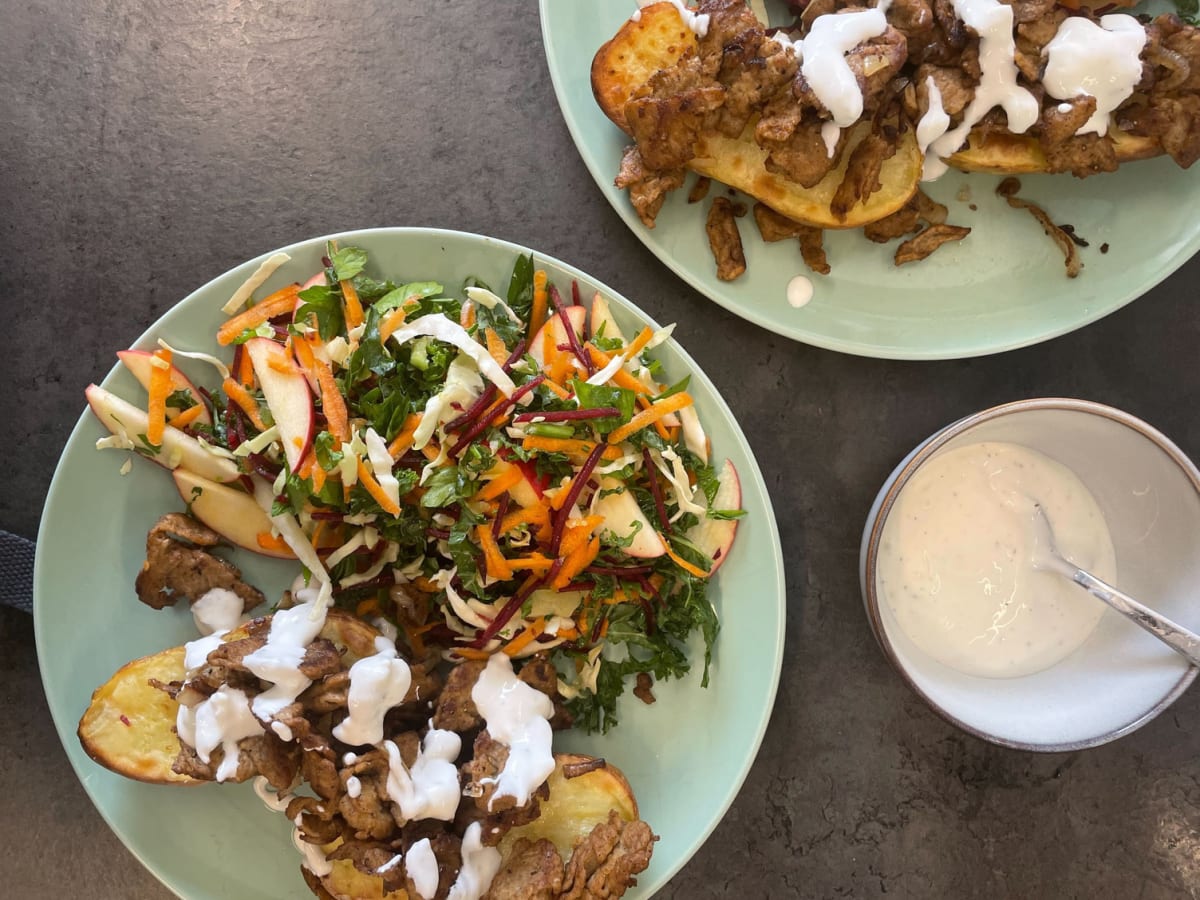 Veggie kebab loaded baking potatoes
