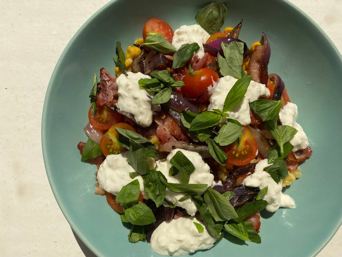 Pearl couscous with crispy bacon and charred corn HelloFresh