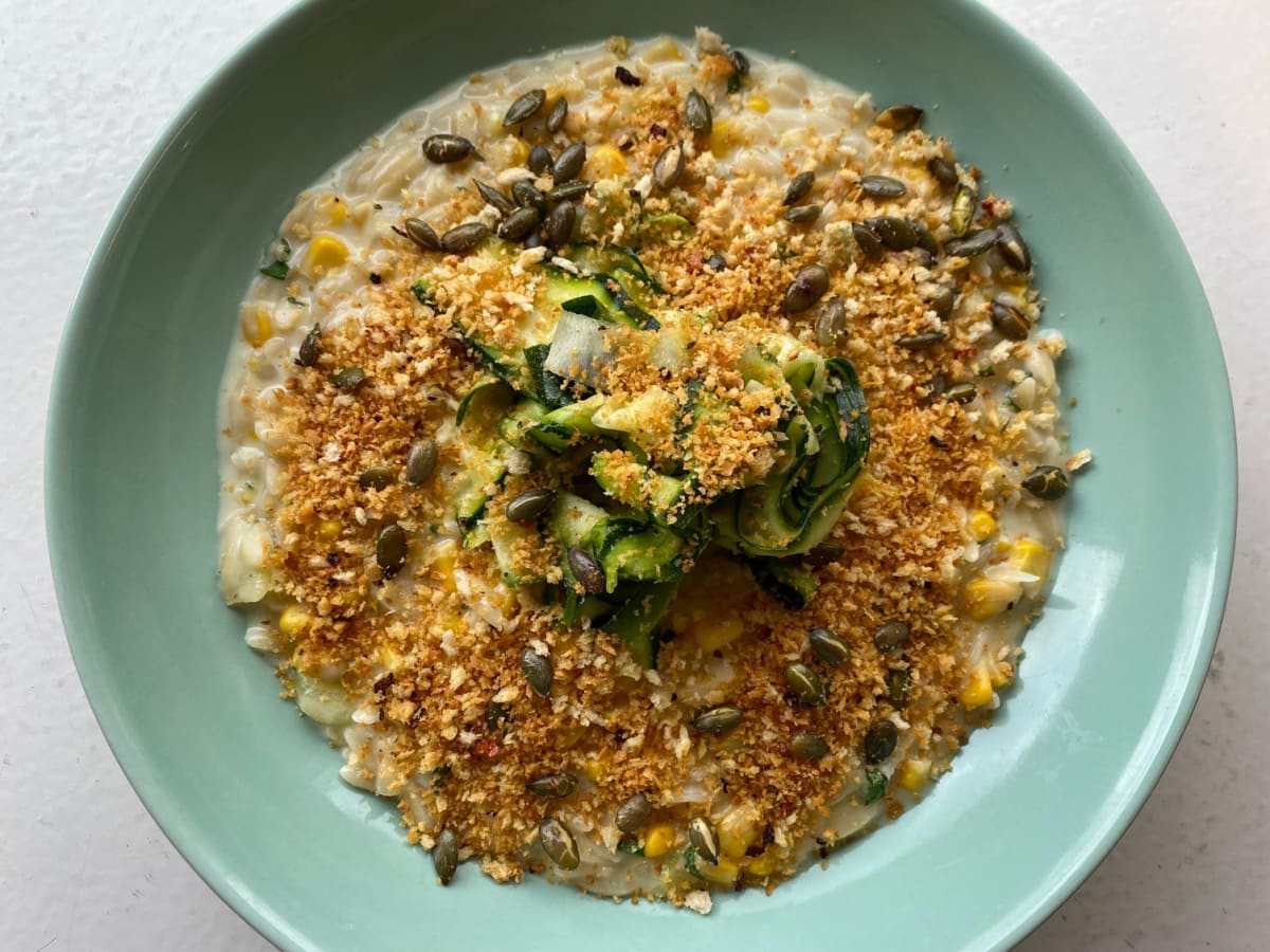 Creamy corn and basil orzotto