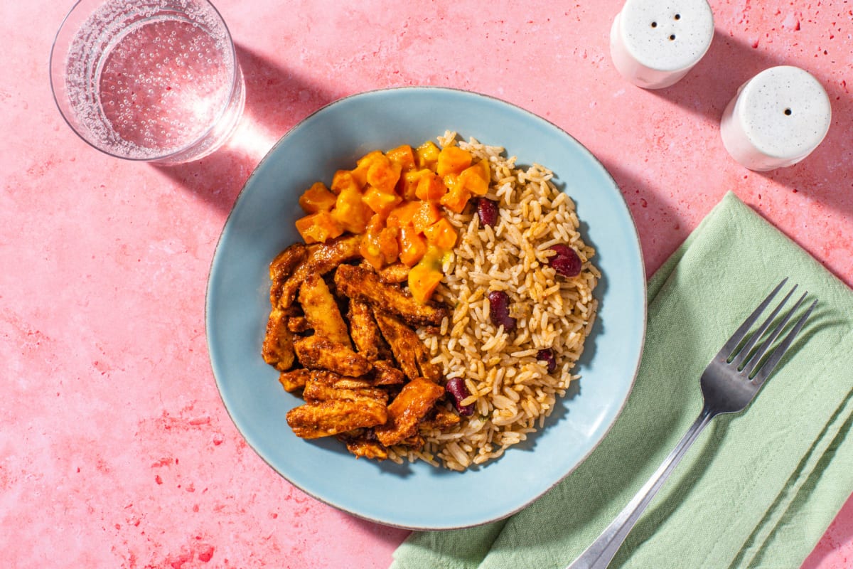 Poulet BBQ aux épices jerk avec riz à la noix de coco