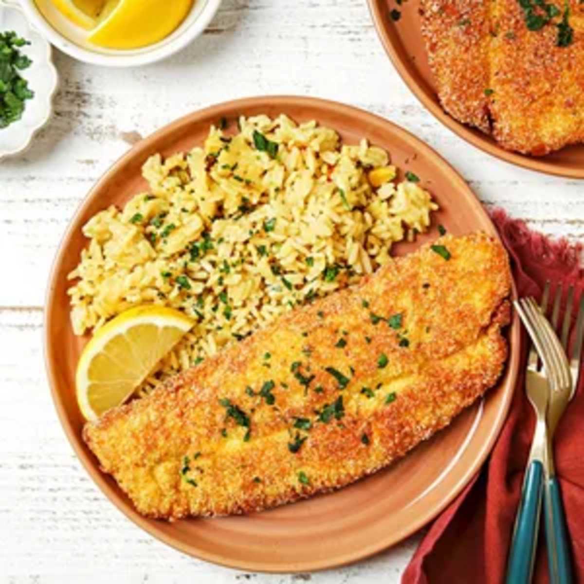 Golden Panko Trout  with Veggie Rice Pilaf