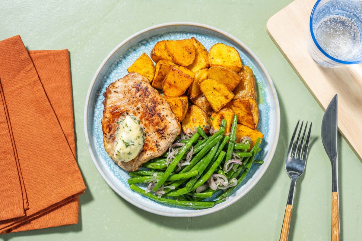 Schweinelachssteak mit Bohnengemüse