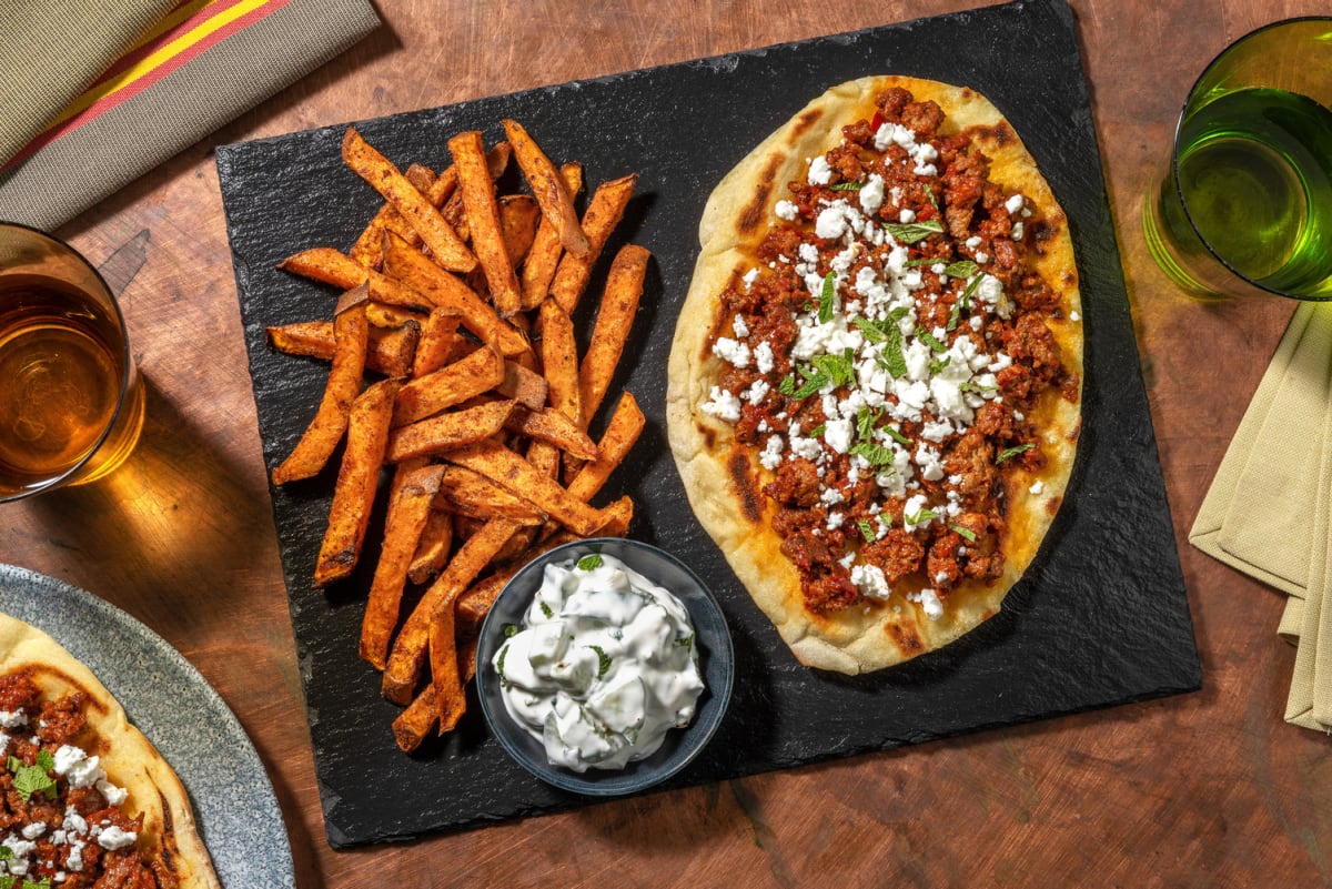 Turkish Inspired Harissa Beef Loaded Flatbreads