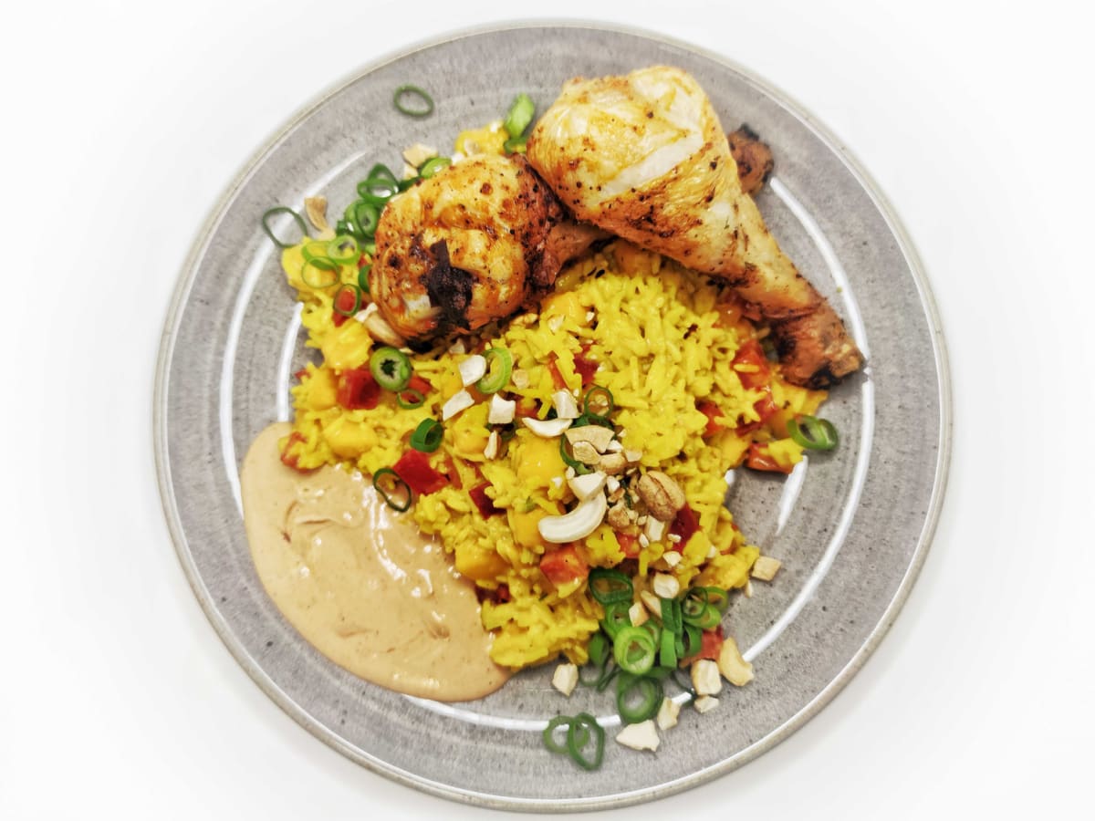 Curry-Mango-Reis mit Drumsticks