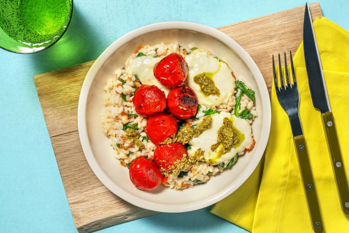 Oven-Baked Margherita Inspired Chicken Risotto