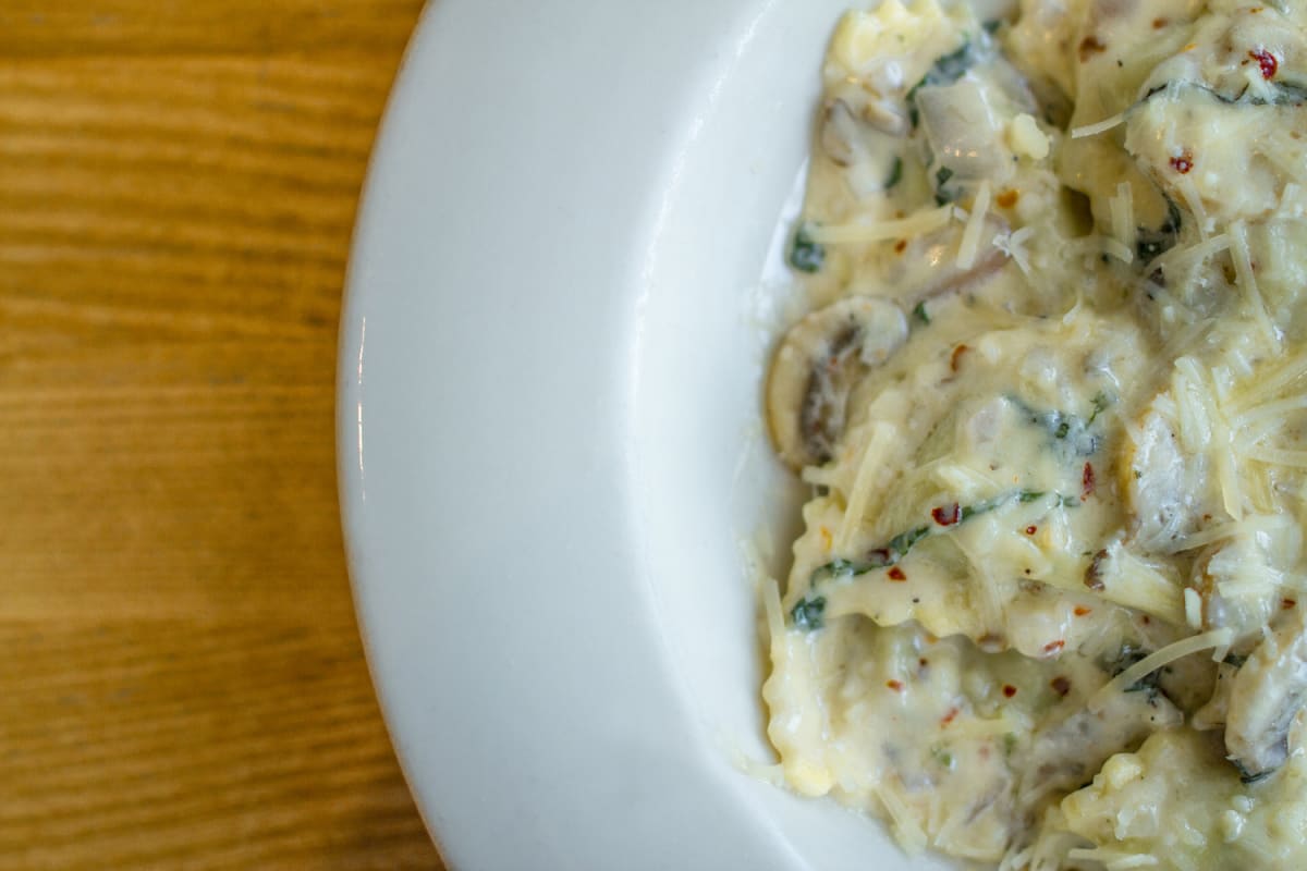 Cheesy Mushroom Ravioli Bake