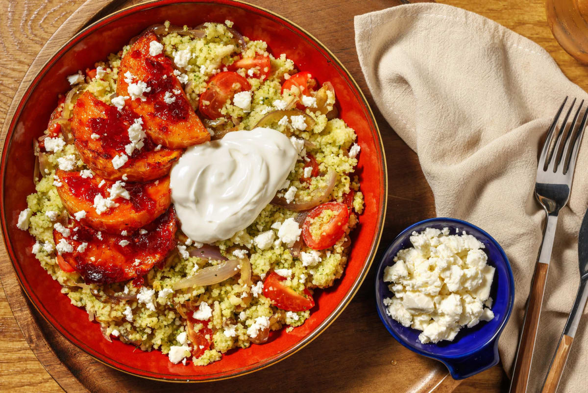 Peri Peri Squash on Tomato Zhoug Couscous