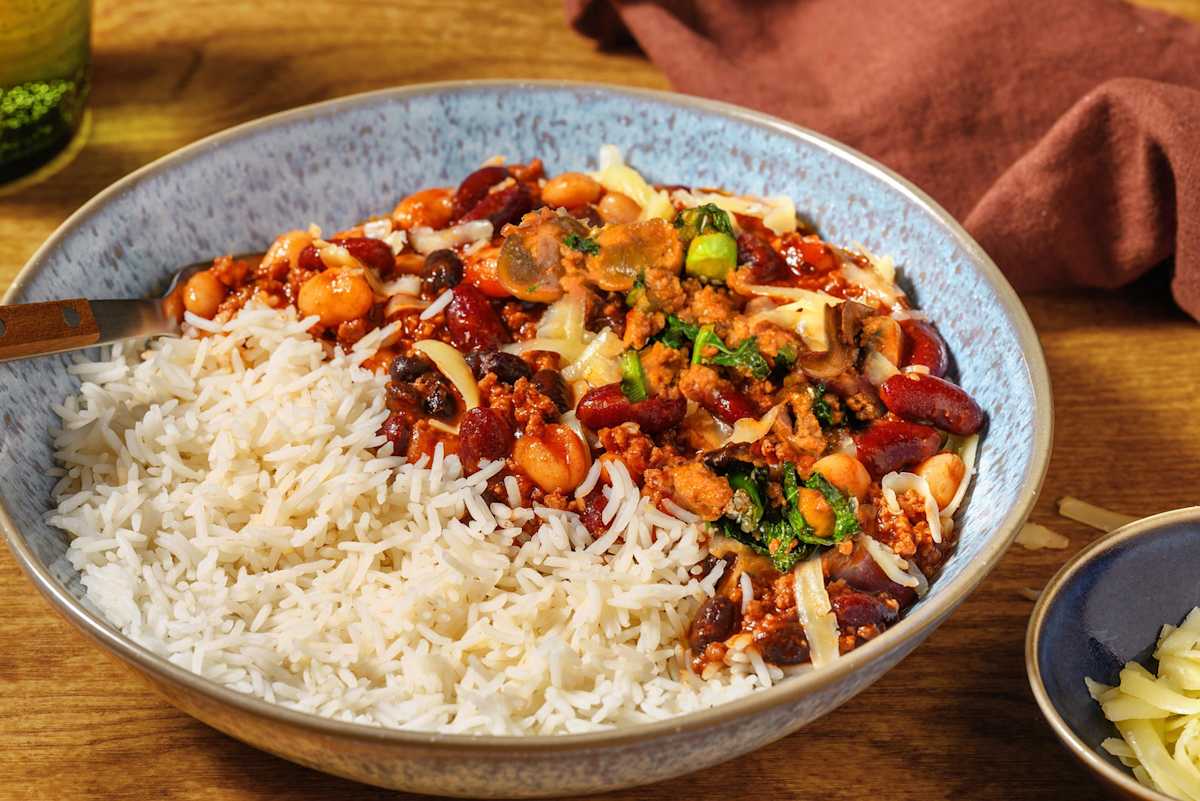 Super Quick Smoky Peri Peri Beef and Bean Rice Bowl