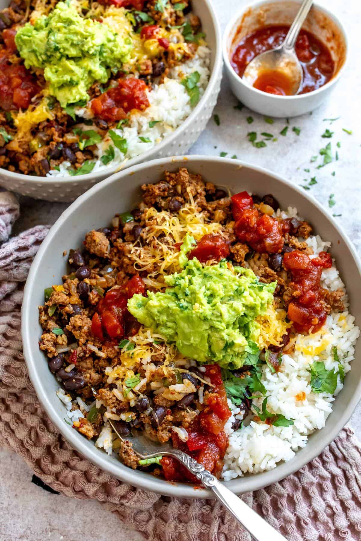 One Pot Cheesy Chorizo Crunch Bowls