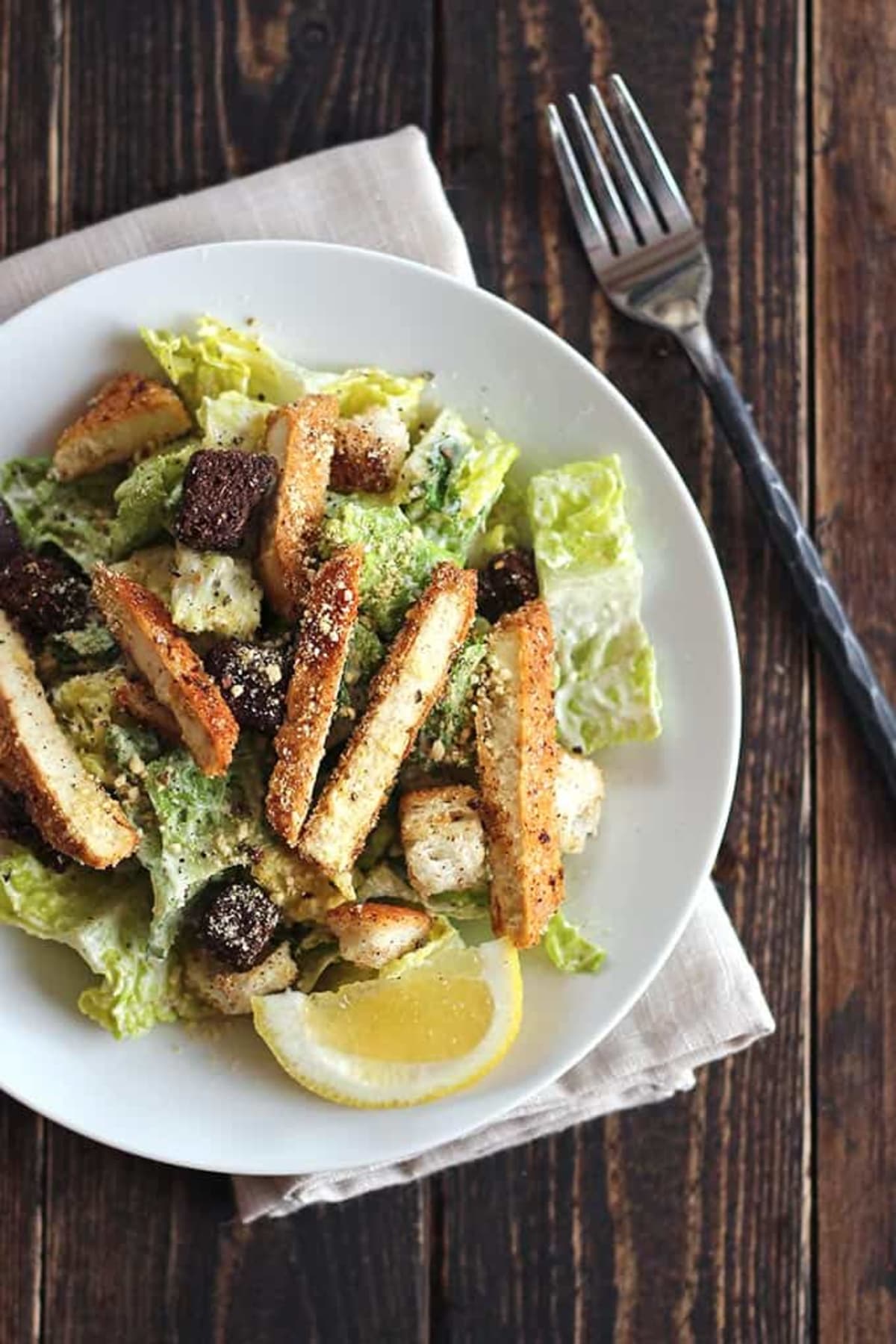 Crispy Tofu Topped Ceasar Salad