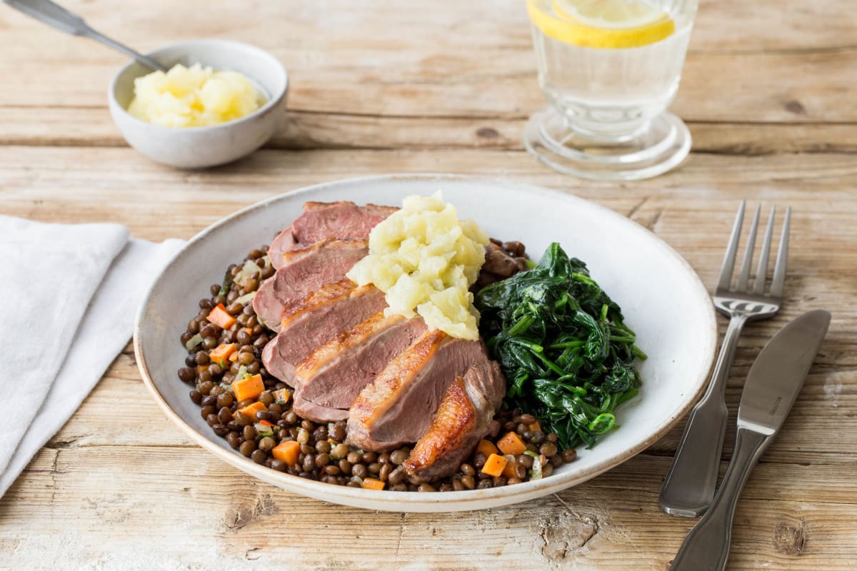 A Surprisingly Simple Roasted Duck with Spiced Lentils