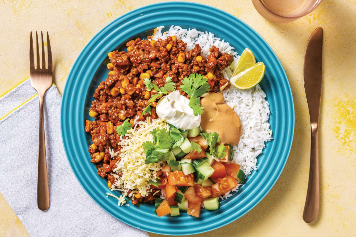 All-American Beef Bowl with Rice, Salsa & BBQ Mayo