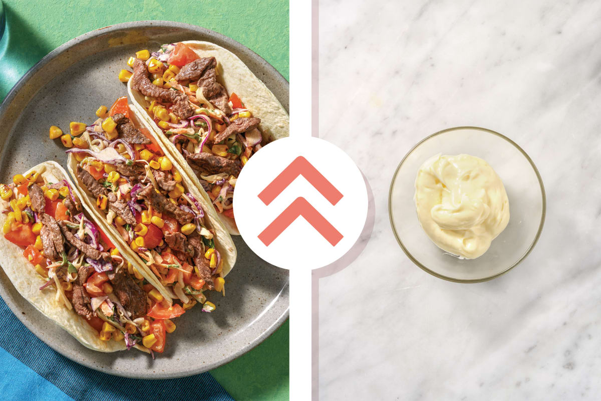 Quick All-American Beef Tacos & Plant-Based Aioli Slaw