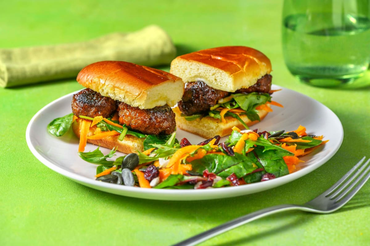 Apricot-Glazed Plant-Based Ground Protein Meatball Sandwiches