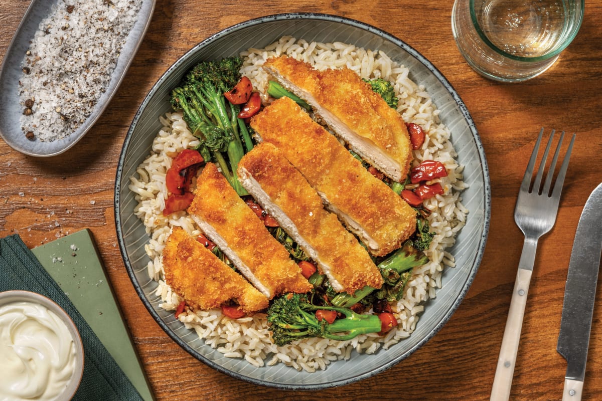 Asian Chicken Schnitzel & Brown Rice