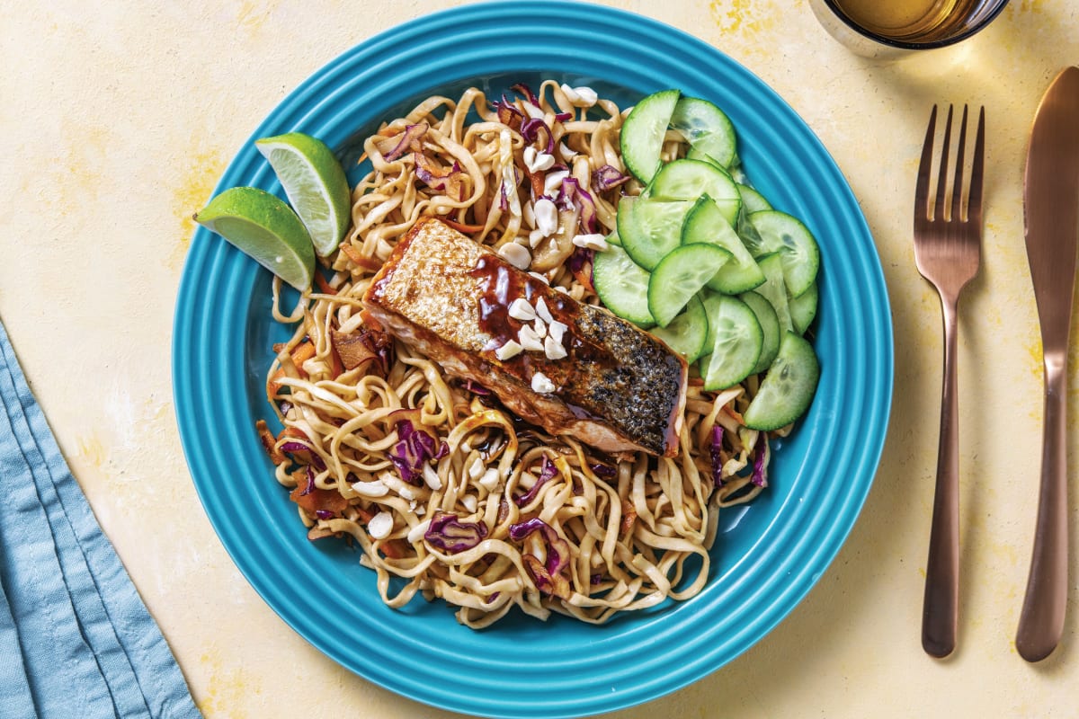 Asian-Glazed Salmon with Veggie-Noodle Toss