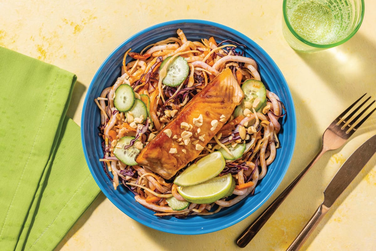 Asian Glazed Salmon with Sichuan Noodle Slaw & Peanuts