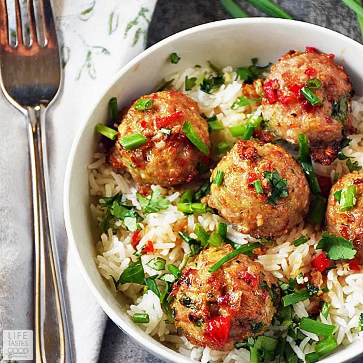 Hoisin Pork Meatball Rice Bowls