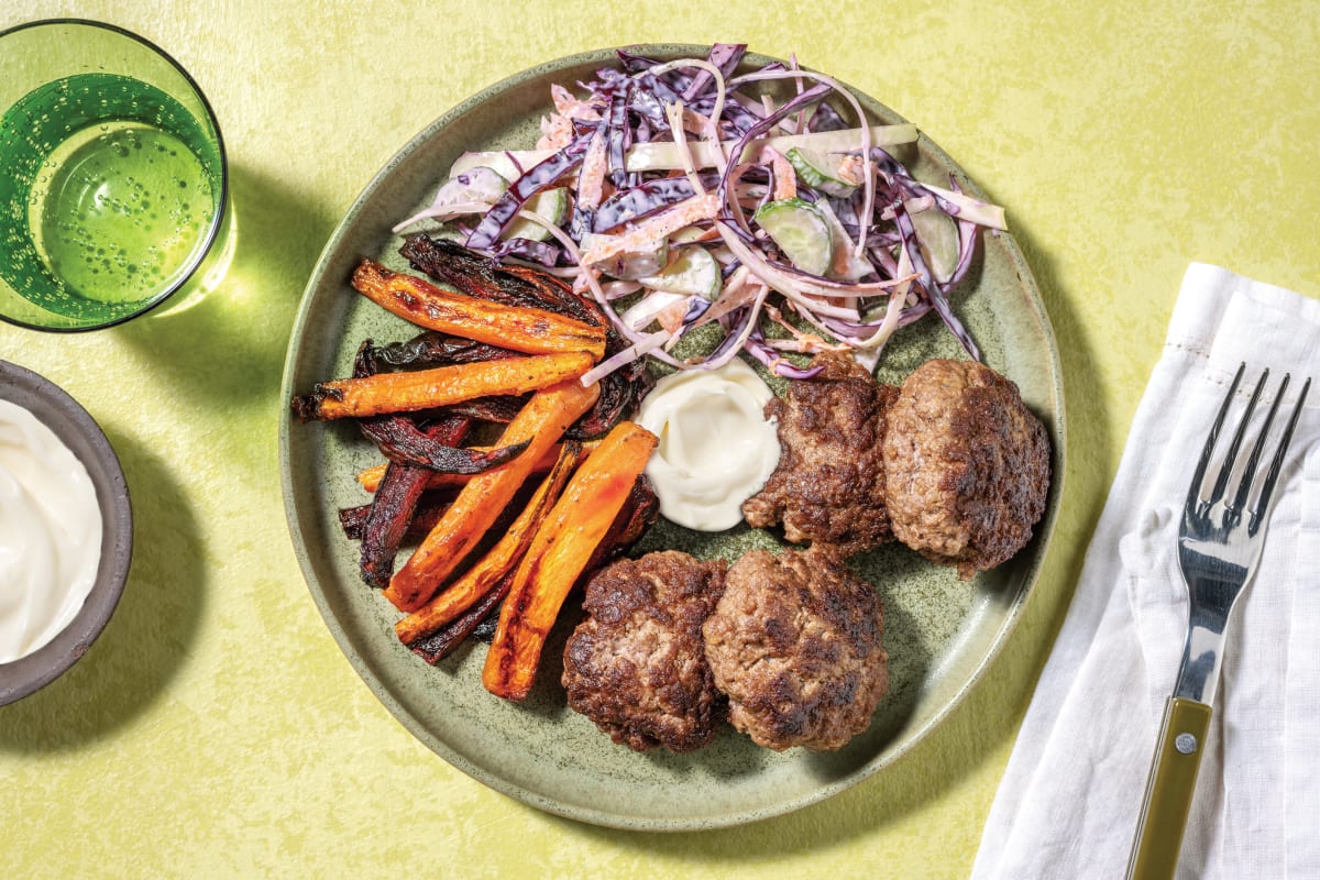 Aussie Beef Rissoles & Rainbow Fries