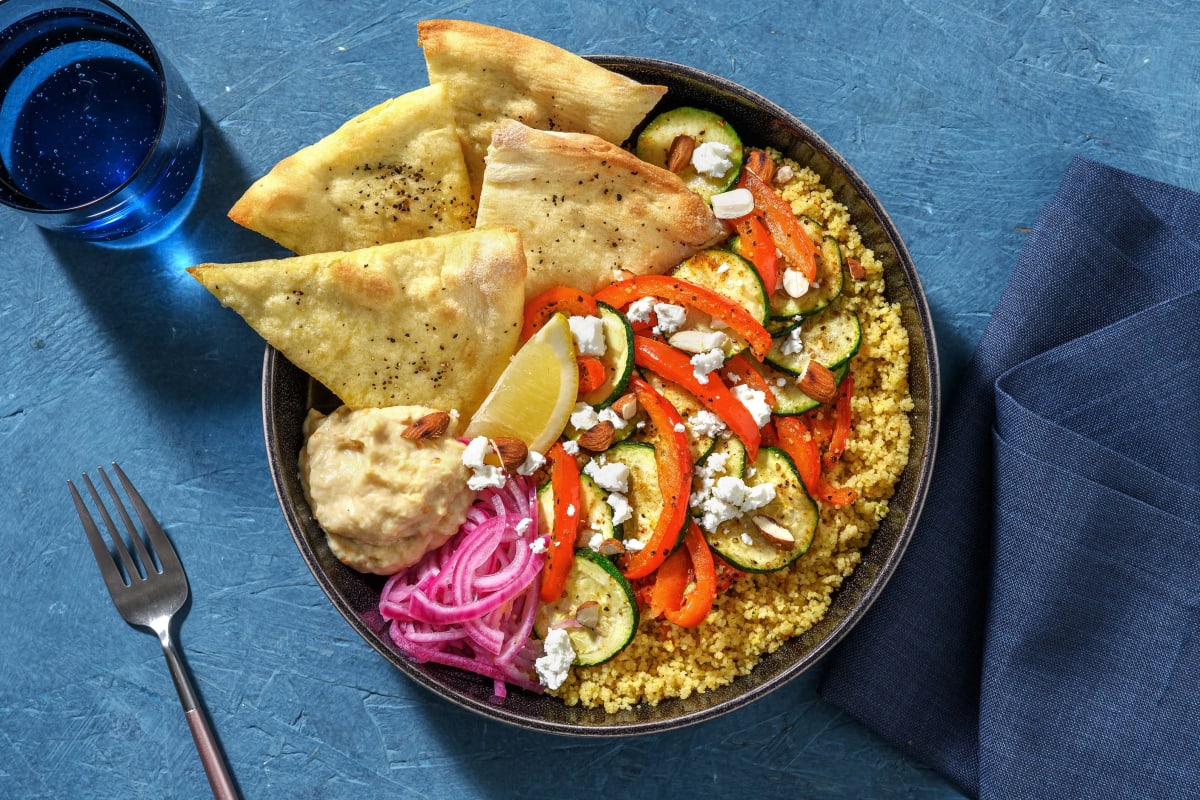 Baba ganoush bowl met couscous en feta