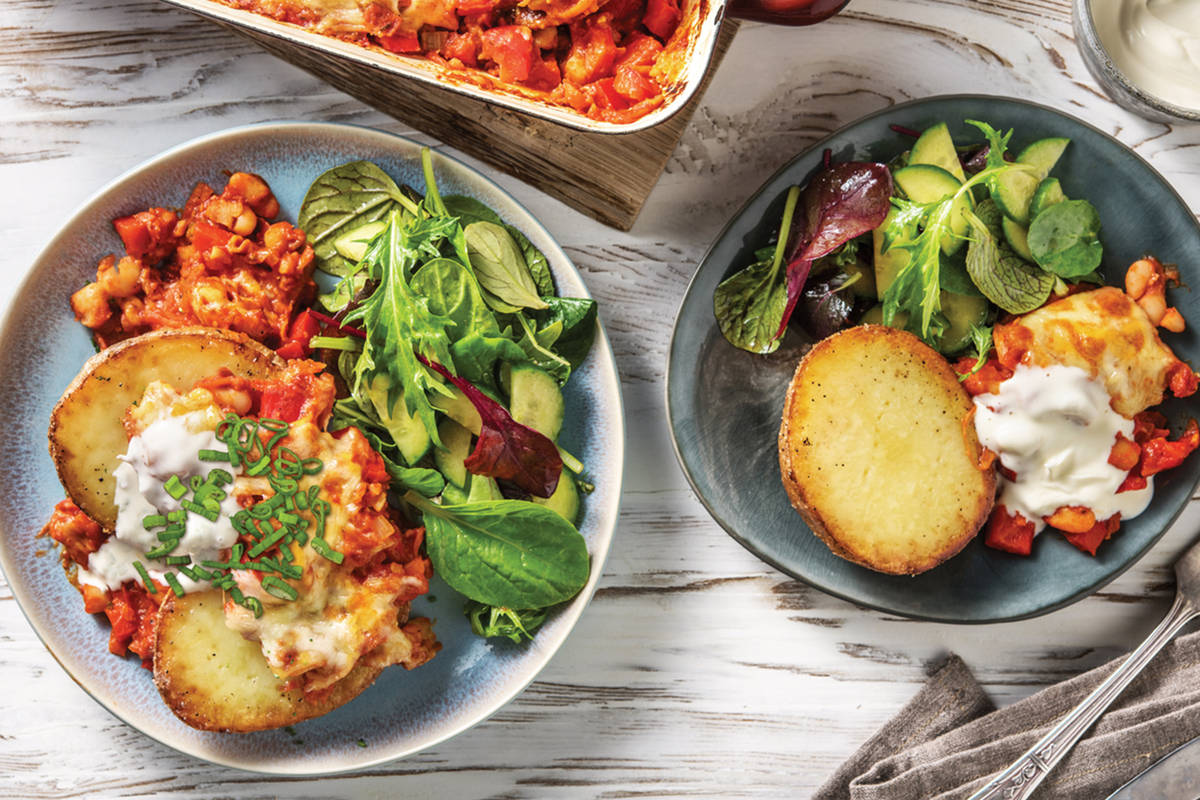 Bacon Baked Beans & Cheat's Jacket Potatoes Recipe HelloFresh