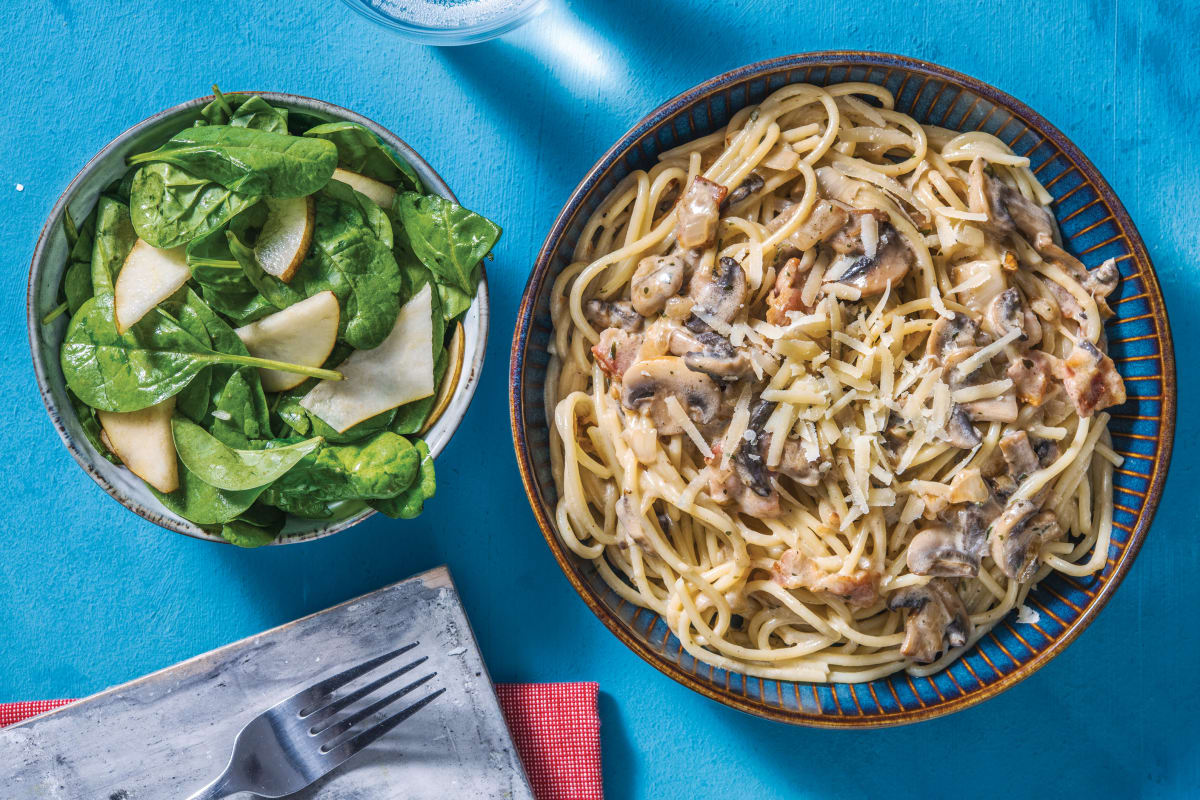 Creamy Bacon & Mushroom Spaghetti