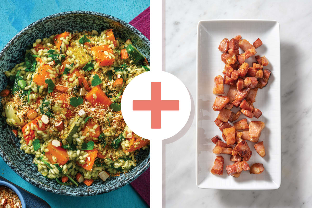 Plant-Based Basil Pesto, Bacon & Pumpkin Risotto