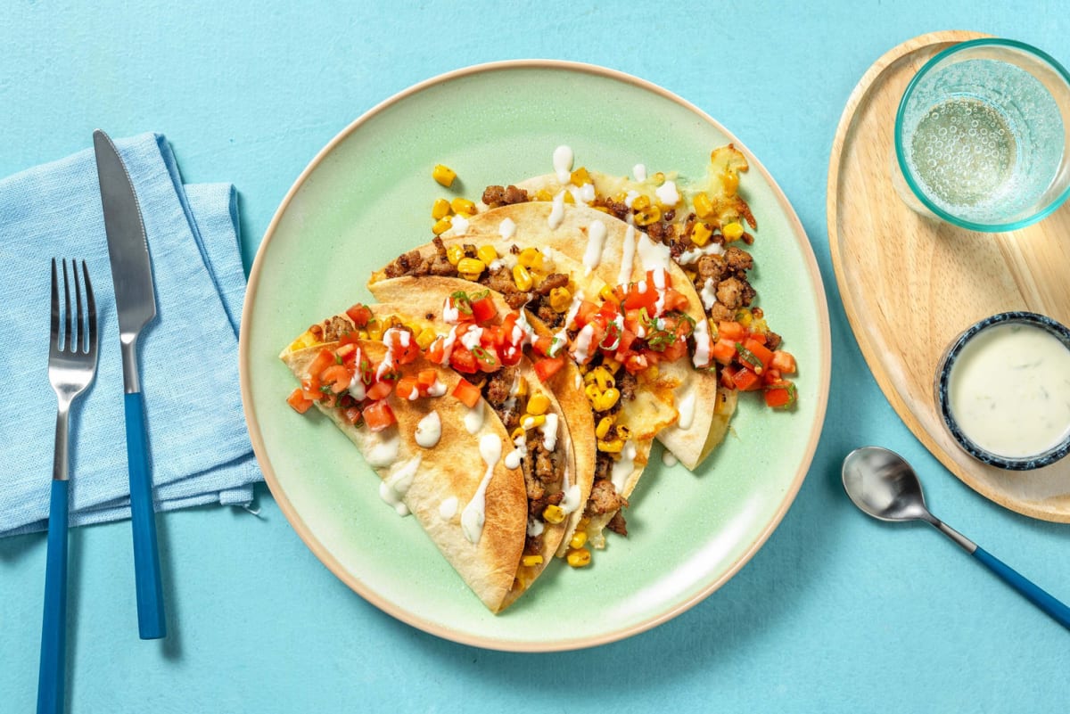 Baked Beyond Meat® and Corn Quesadillas